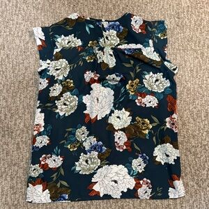 DR2 Floral Blouse in Teal and White